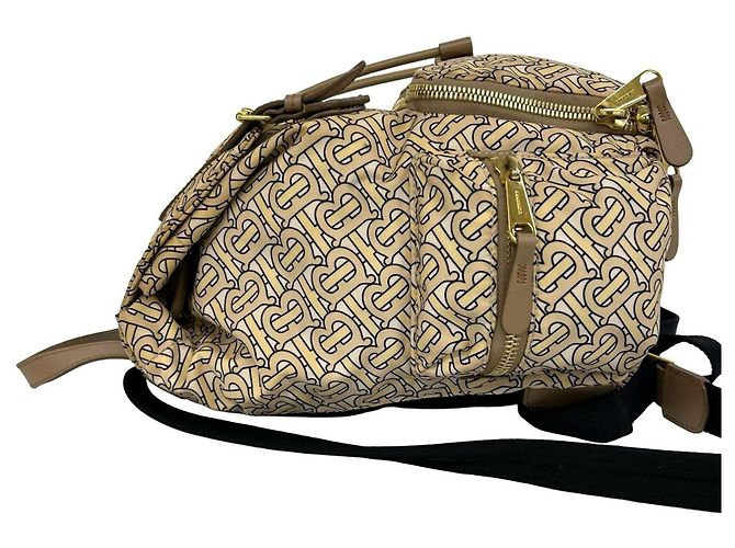 Zaino Burberry TB Monogram in nylon e pelle Beige - vista 5