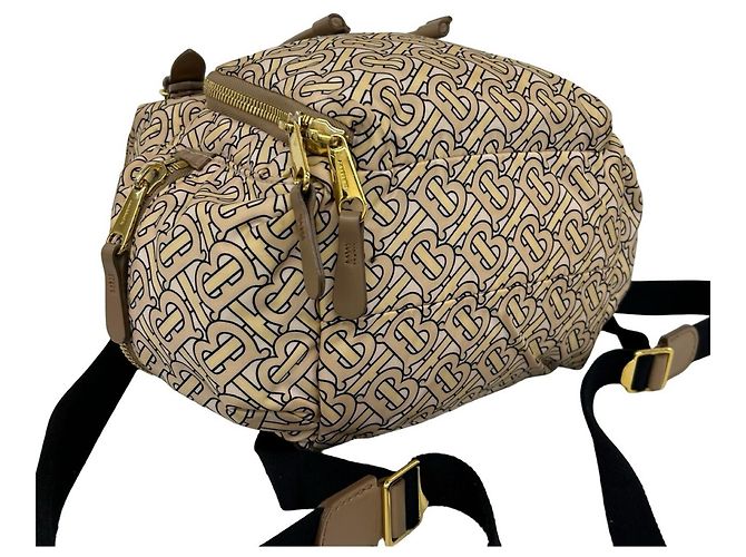 Zaino Burberry TB Monogram in nylon e pelle Beige - vista 7