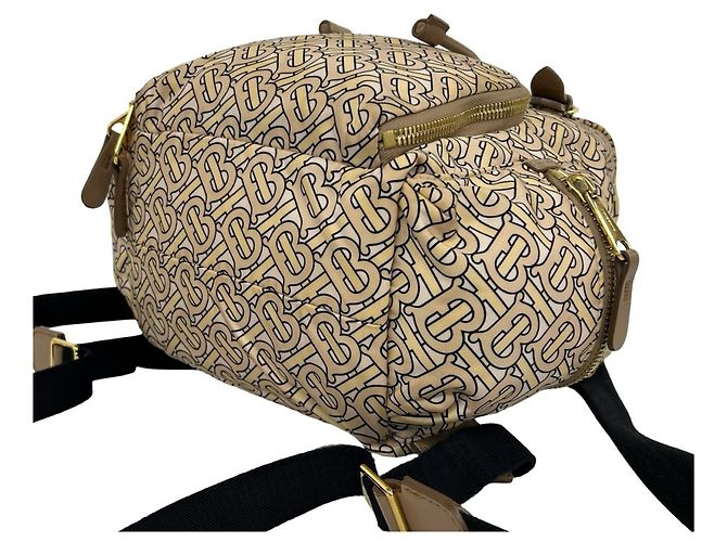 Zaino Burberry TB Monogram in nylon e pelle Beige - vista 8