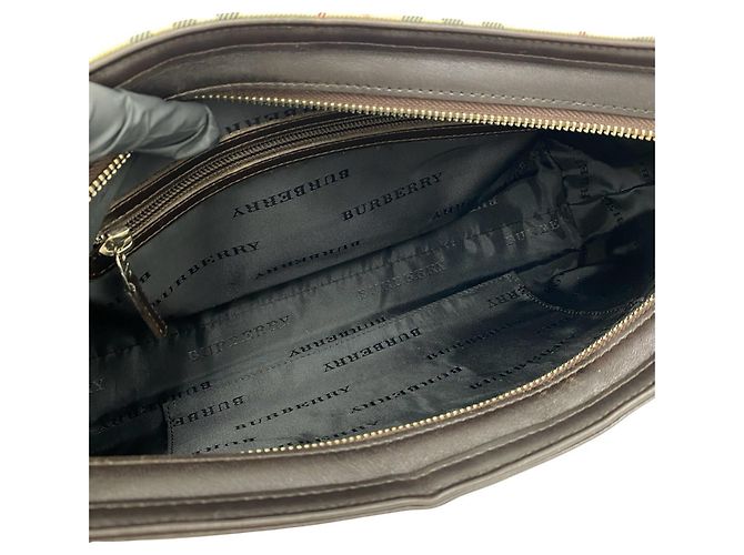 Burberry Nova Check Pattern Canvas Leather Shoulder Bag Brown Beige - view 9