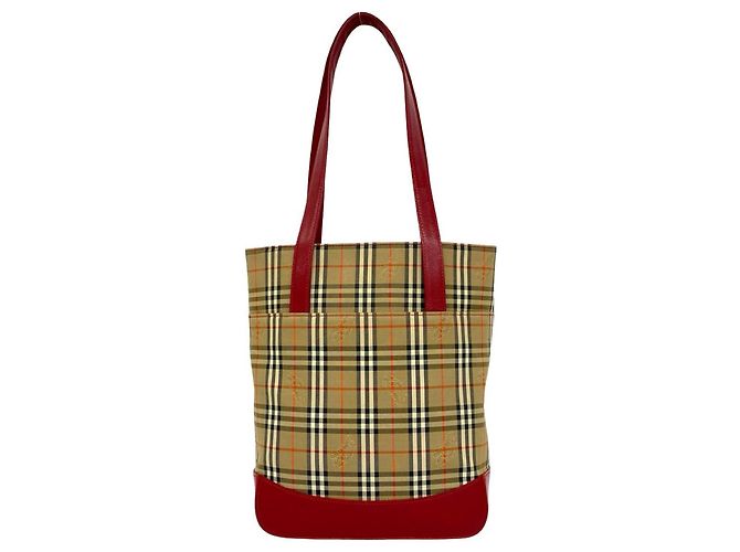 Saco Tote Burberry Nova Check Shadow Horse em lona e couro Vermelho Bege - vista 3