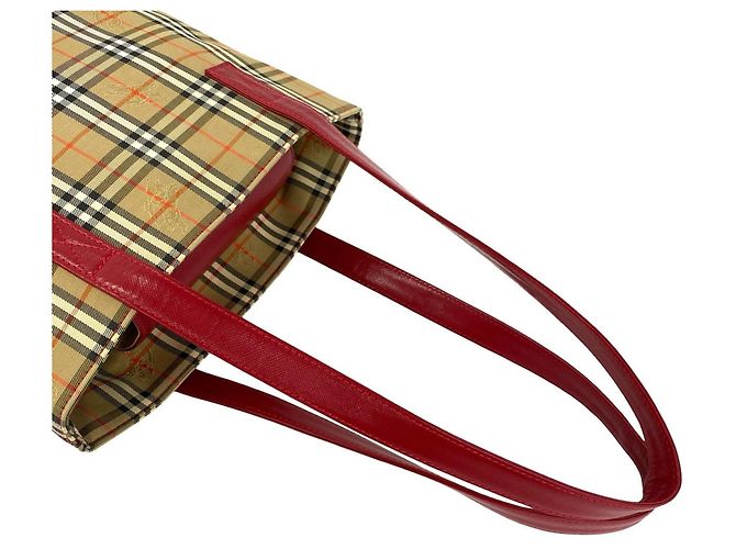 Saco Tote Burberry Nova Check Shadow Horse em lona e couro Vermelho Bege - vista 4