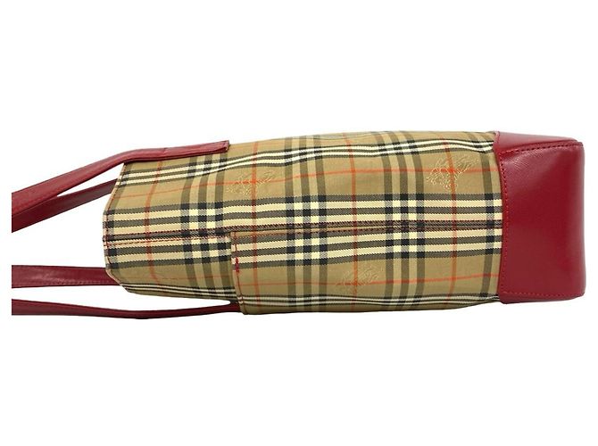 Saco Tote Burberry Nova Check Shadow Horse em lona e couro Vermelho Bege - vista 5