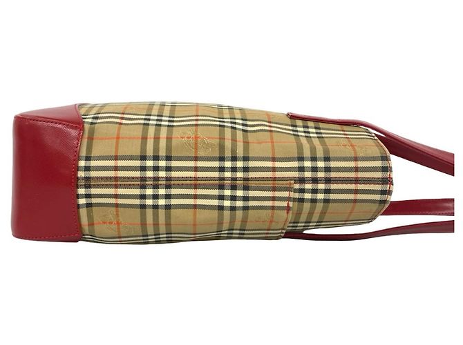 Saco Tote Burberry Nova Check Shadow Horse em lona e couro Vermelho Bege - vista 6
