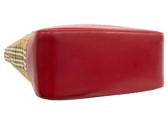 Saco Tote Burberry Nova Check Shadow Horse em lona e couro Vermelho Bege - vista 7