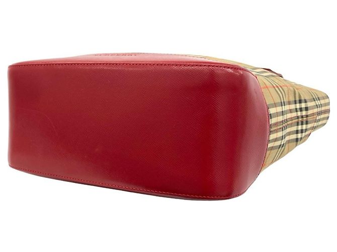 Saco Tote Burberry Nova Check Shadow Horse em lona e couro Vermelho Bege - vista 8