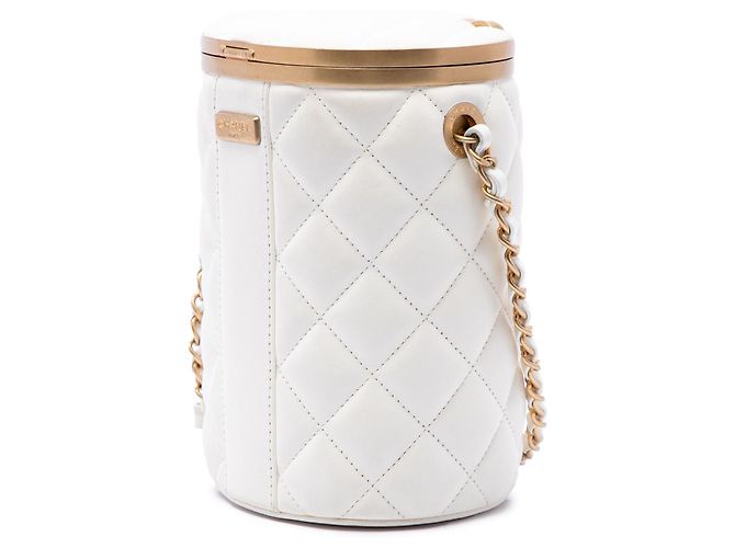 Borsa Chanel Crown Box Small in pelle d'agnello matelassé bianca Bianco - vista 2