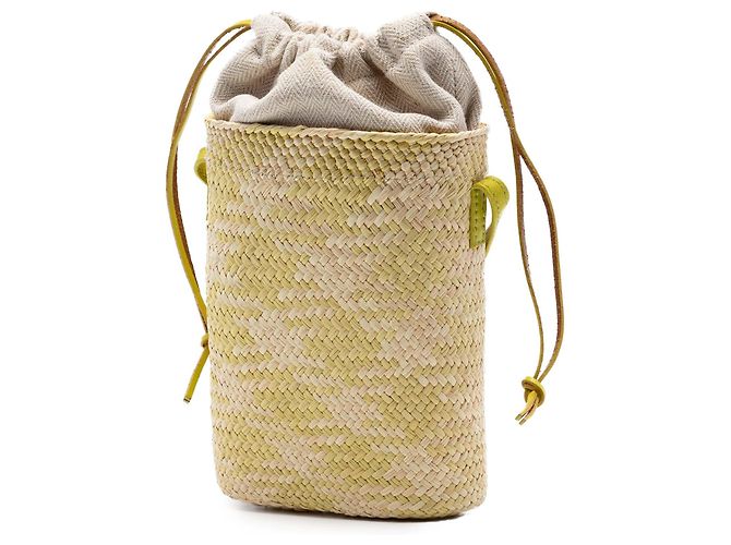 Borsa secchiello LOEWE Paulas Ibiza in rafia verde con tasca Anagram quadrata D'oro - vista 2