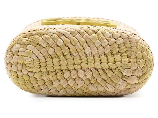 Borsa secchiello LOEWE Paulas Ibiza in rafia verde con tasca Anagram quadrata D'oro - vista 3