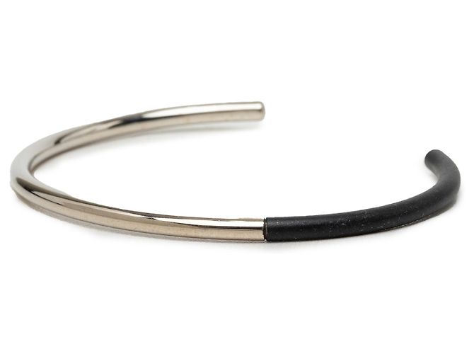 Autre Marque Bracciale rigido Dior in pelle e argento placcato palladio - vista 2
