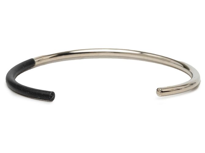 Autre Marque Bracciale rigido Dior in pelle e argento placcato palladio - vista 3