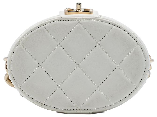 Chanel Vanity Case Elegante in Pelle d'Agnello Bianca con Catena CC Bianco - vista 3