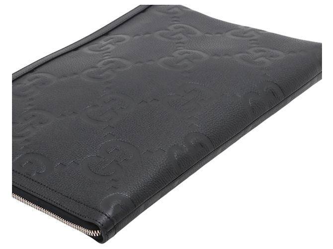 Clutch Gucci in pelle di vitello Jumbo GG nera Nero - vista 3