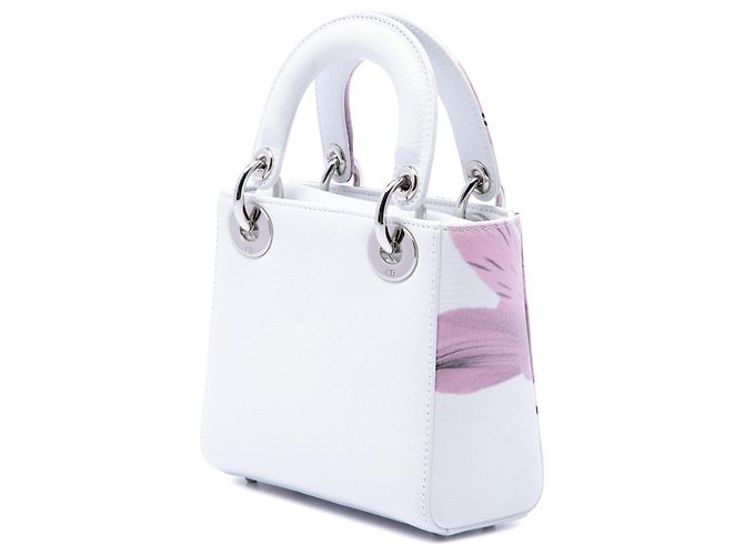 Autre Marque Dior Mini Lady Dior in pelle di cervo bianca con stampa floreale Bianco - vista 2