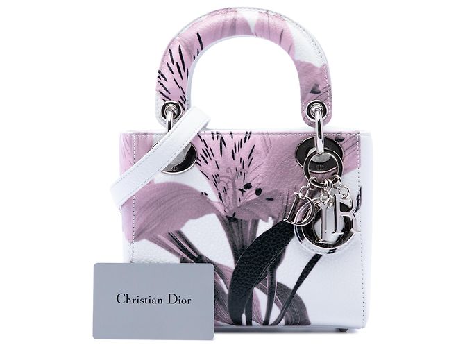 Autre Marque Dior Mini Lady Dior in pelle di cervo bianca con stampa floreale Bianco - vista 7