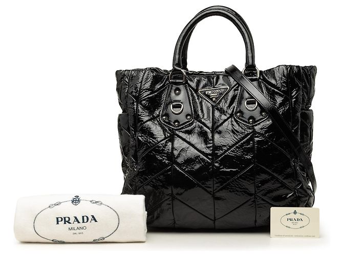 Tote Convertible Prada Black Impuntu Vernice Nero - vista 7