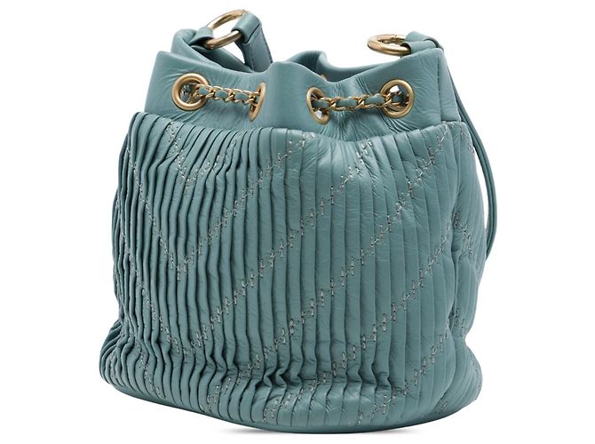 Chanel Blue Small Crumpled Calfskin Coco Pleats Drawstring Bucket Bag Light blue - view 2