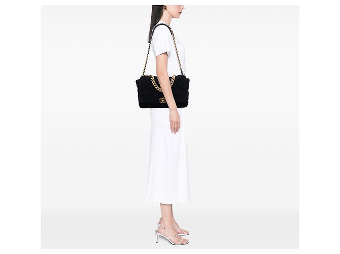 Chanel Black Maxi Tweed 19 Flap Nero - vista 6