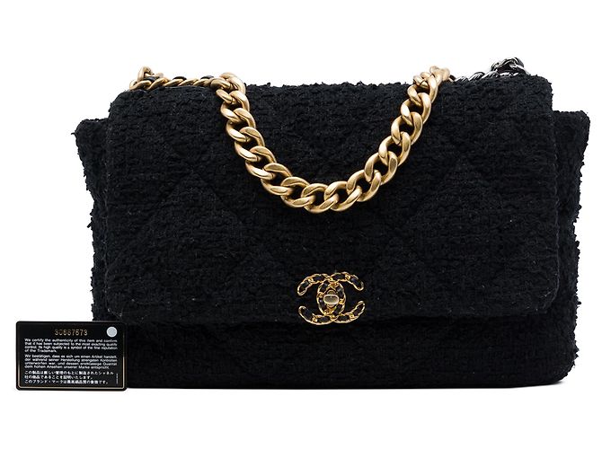Chanel Black Maxi Tweed 19 Flap Nero - vista 7