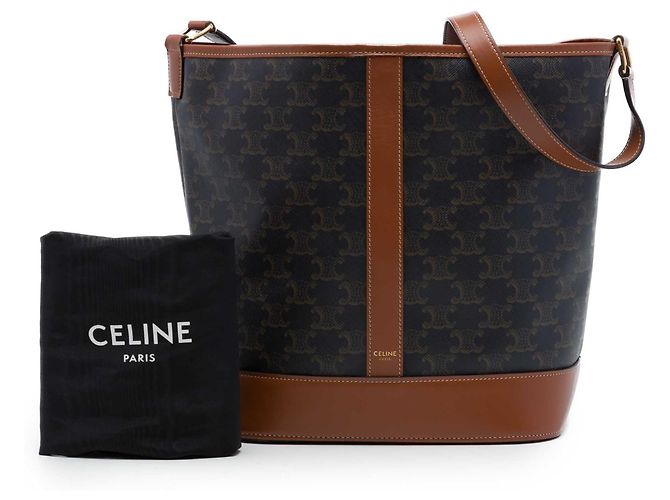 Céline Borsa Secchiello Celine Medium Triomphe in Tela Rivestita Marrone Marrone scuro - vista 7