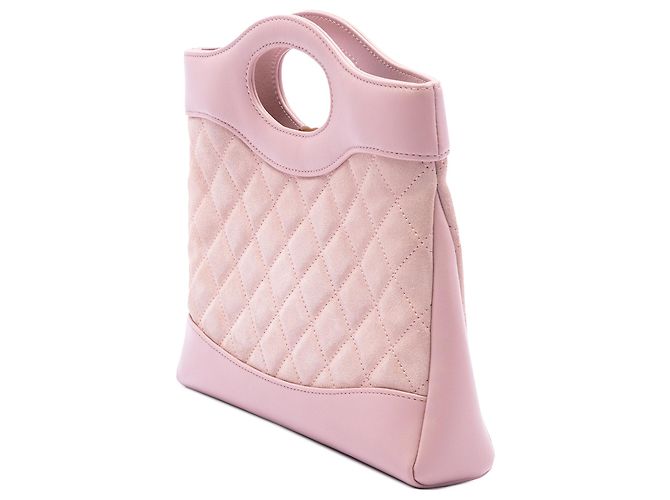 Borsa Chanel 31 Shopping Mini in camoscio e pelle d'agnello matelassé rosa - vista 2
