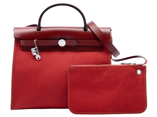 Hermès Red Toile Herbag Zip 31 Roja - vista 7
