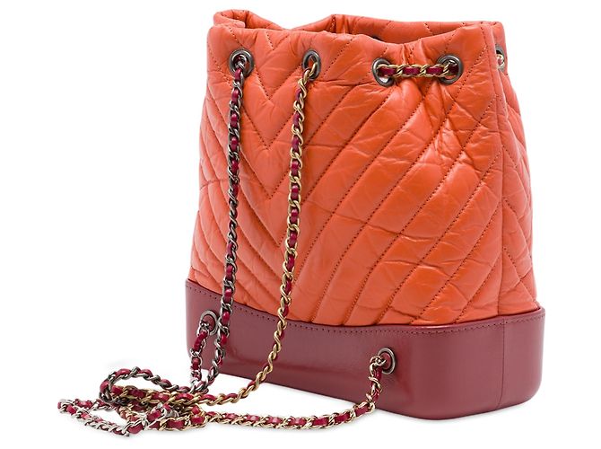 Chanel Orange Small Bicolor Chevron Gabrielle Rucksack aus gealtertem Kalbsleder - Ansicht 2