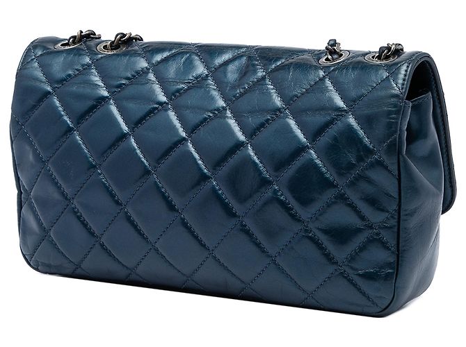 Chanel Blue Medium Quilted Glazed Calfskin Coco Pleats Flap Blu scuro - vista 2