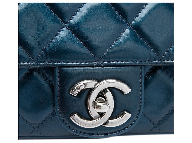 Chanel Blue Medium Quilted Glazed Calfskin Coco Pleats Flap Blu scuro - vista 5