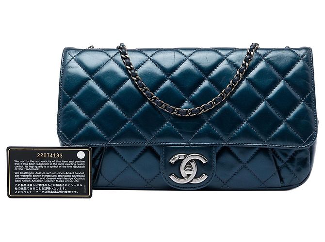 Chanel Blue Medium Quilted Glazed Calfskin Coco Pleats Flap Blu scuro - vista 7
