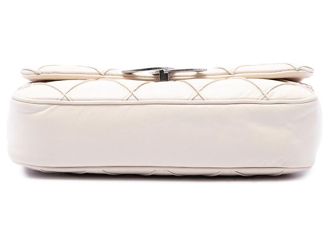 Chanel White CC Double Stitch Lambskin Single Flap Weiß Roh - Ansicht 3
