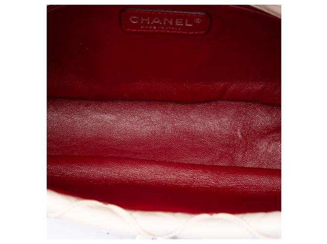 Chanel White CC Double Stitch Lambskin Single Flap Weiß Roh - Ansicht 4
