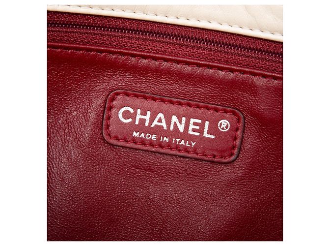 Chanel White CC Double Stitch Lambskin Single Flap Weiß Roh - Ansicht 5