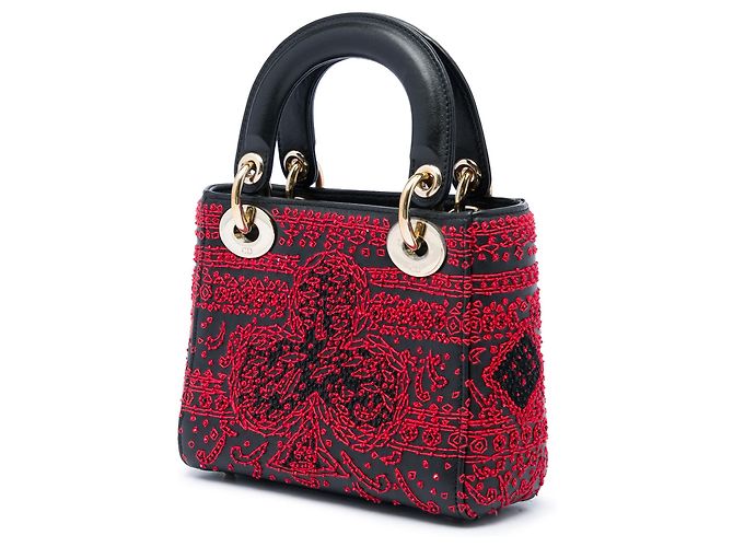 Autre Marque Lady Dior Mini in pelle di vitello liscia nera con ricami a cuore e carte da gioco - vista 2