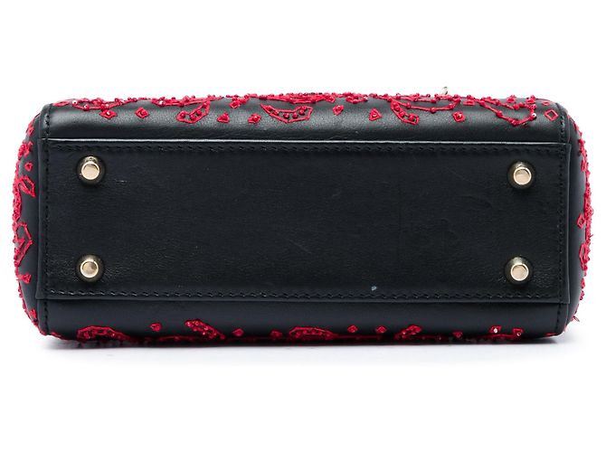 Autre Marque Lady Dior Mini in pelle di vitello liscia nera con ricami a cuore e carte da gioco - vista 3