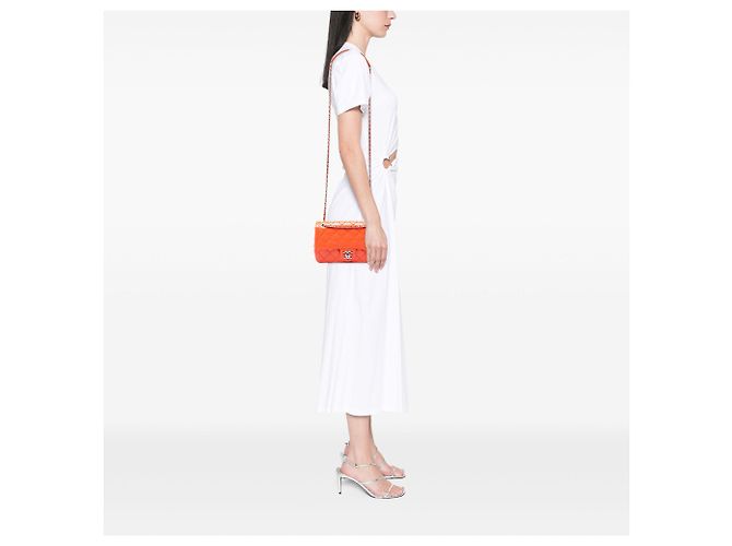 Chanel Orange Small Quilted Patent Coco Shine Flap Arancione - vista 6