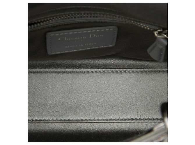 Autre Marque Mini Lady Dior in raso grigio con cannage e cristalli Dior Marrone - vista 4