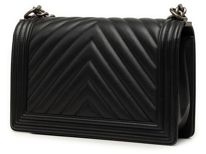 Chanel Black Medium Chevron Lambskin Boy Flap Schwarz - Ansicht 2