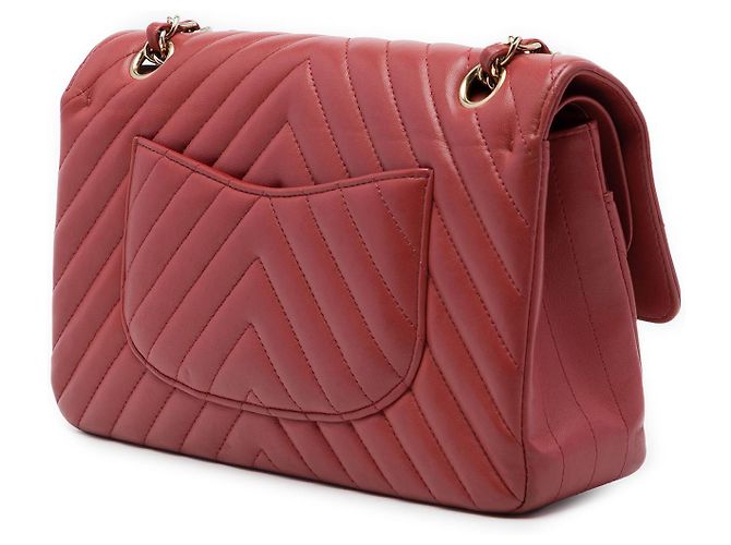 Chanel Red Medium Classic Chevron Lambskin Double Flap Rot - Ansicht 2