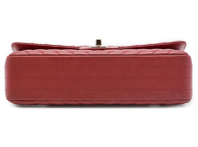 Chanel Red Medium Classic Chevron Lambskin Double Flap Rot - Ansicht 3