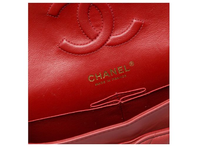 Chanel Red Medium Classic Chevron Lambskin Double Flap Rot - Ansicht 5