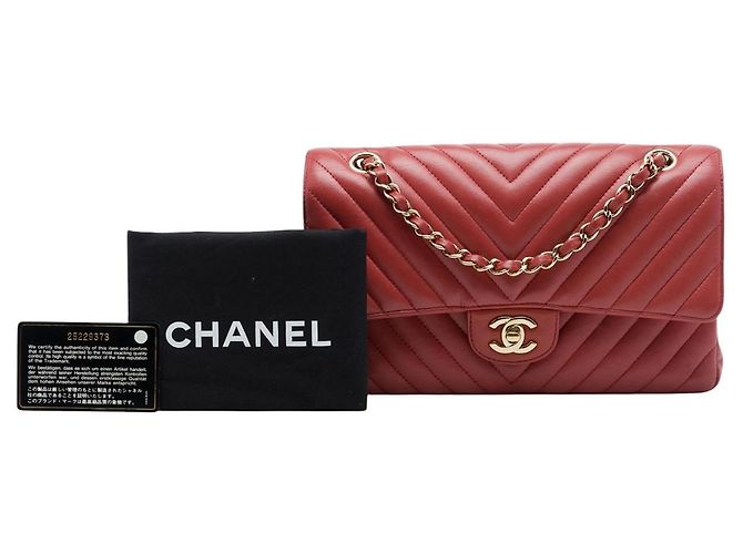 Chanel Red Medium Classic Chevron Lambskin Double Flap Rot - Ansicht 7
