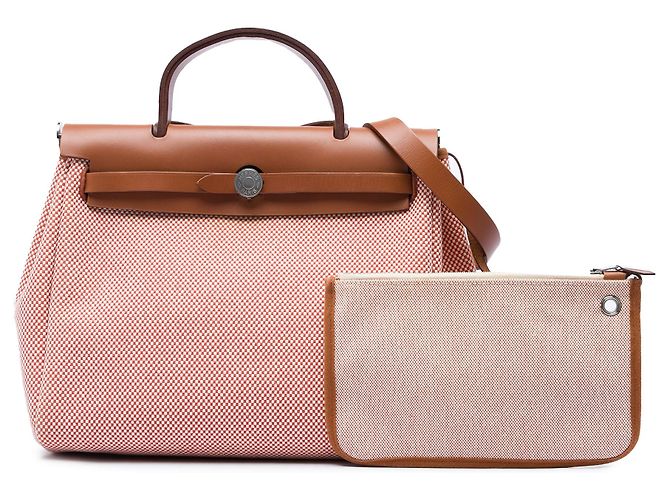 Hermès Orange Toile Criss Viking Vache Hunter Herbag Zip 31 Arancione - vista 6
