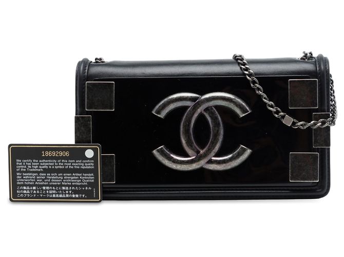 Chanel Boy Brick Horizontal Flap in pelle d'agnello nera e acrilico Nero - vista 7