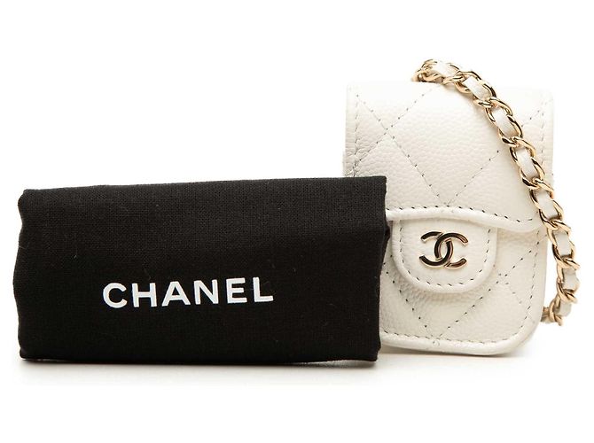 Custodia AirPods Chanel White CC Quilted Caviar Bianco Crudo - vista 7
