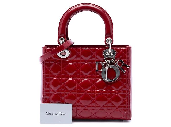 Autre Marque Dior Red Medium Patent Cannage Lady Dior Rosso Bordò - vista 7
