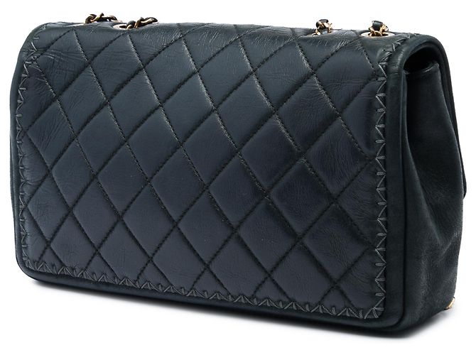 Chanel Black CC Quilted Iridescent Calfskin Whipstitch Single Flap Nero - vista 2