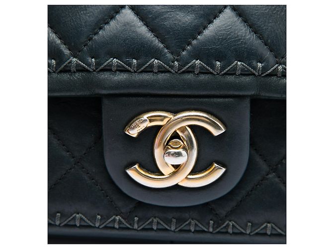 Chanel Black CC Quilted Iridescent Calfskin Whipstitch Single Flap Nero - vista 5