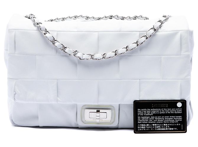 Chanel White Jumbo Lambskin Patchwork Reissue 2.55 Igloo Flap Branco - vista 7