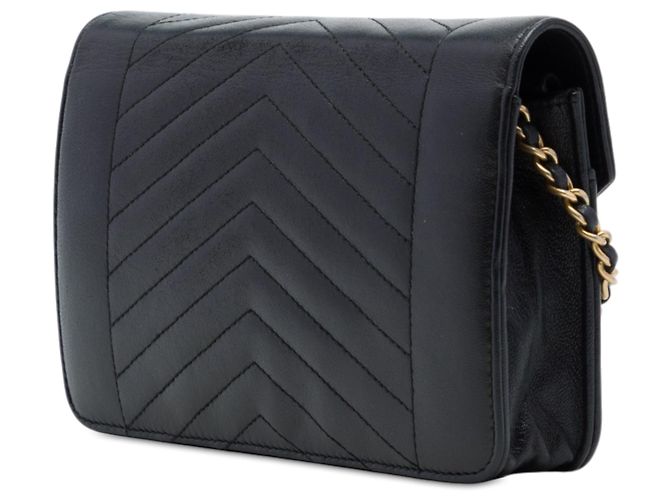 Wallet On Chain Portafoglio Chanel con catena in pelle d'agnello nera matelassé chevron invertito Nero - vista 2